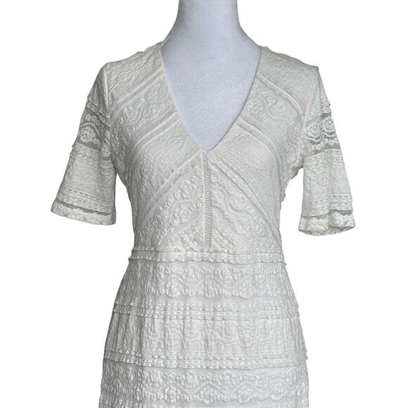 Bella Ella White V Neck Lace Dress Small Bridal Shower Cottagecore Twee Coquette - Picture 6 of 11